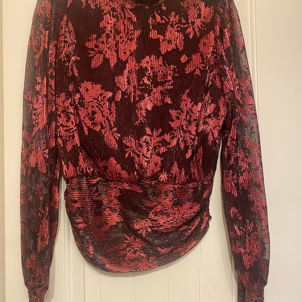 Joie Red and Black Floral Blouse